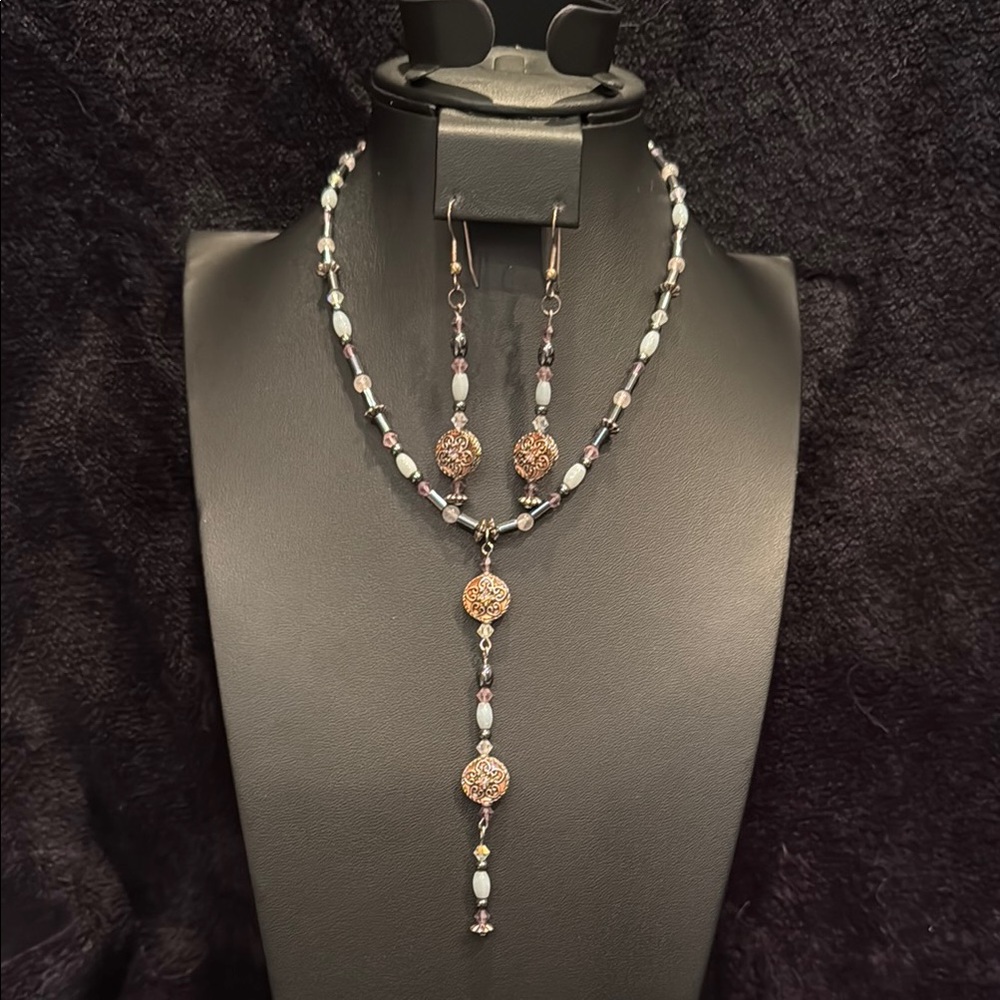 Hand Crafted Necklace with semi precious beads and Swarovski crystals.